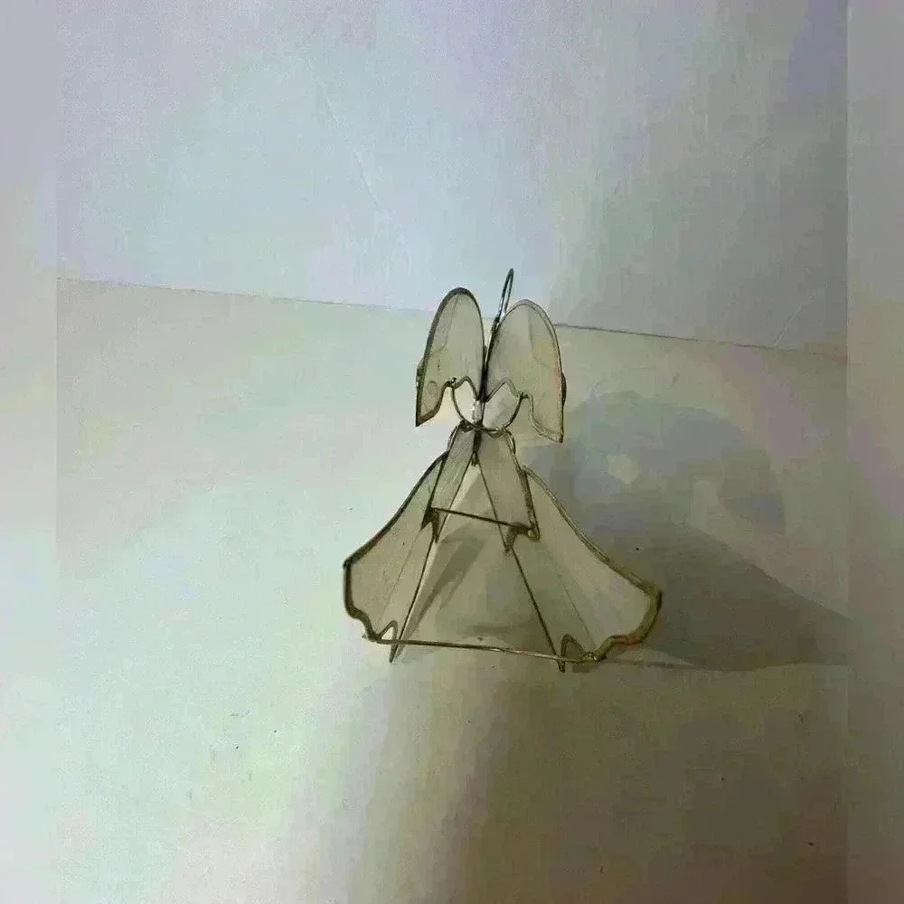 Vintage Capiz Shell Gold Metal Angel With Tree Christmas Ornament 5” - Picture 7 of 7